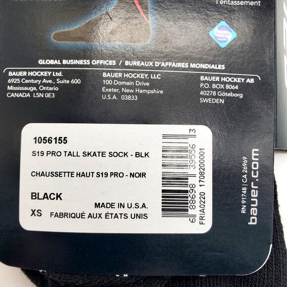 Bauer S19 Pro Performance Tall Skate Socks XS/TP 10-1.5 YOUTH Kids Black XS NIP - Picture 6 of 6